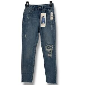 NEW Macy's Rewash High Rise Curvy Mom Jeans Size 1 / 25 Distressed Skinny Denim